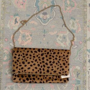 Leopard Print Clutch with Gold Chain